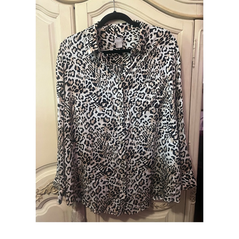Chico's Animal Print Long Sleeve Button Down Shi. Chico's Size 3. Size: XL/16